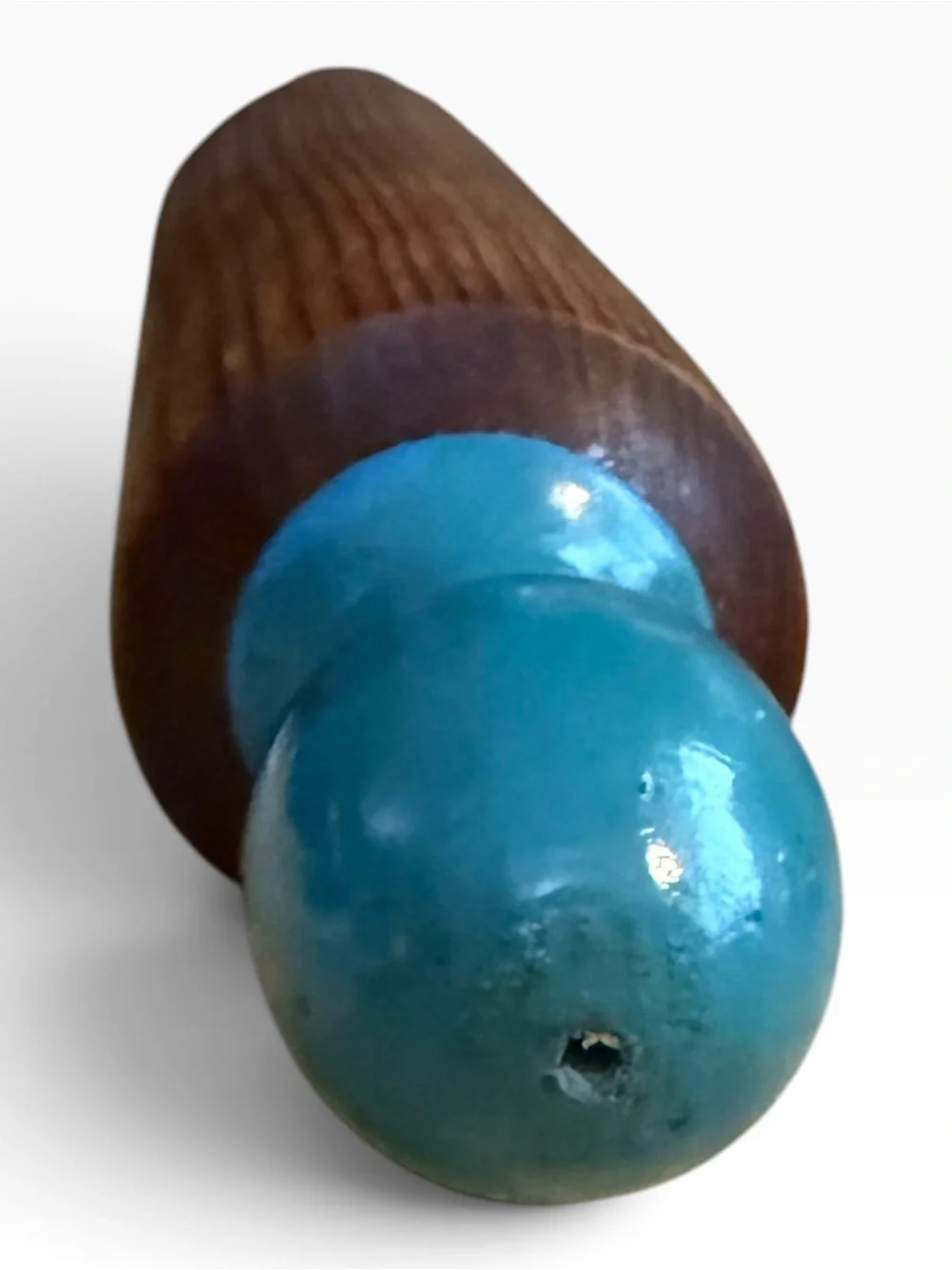Vintage Wood Rolling Pin Featuring Painted  Teal Handles